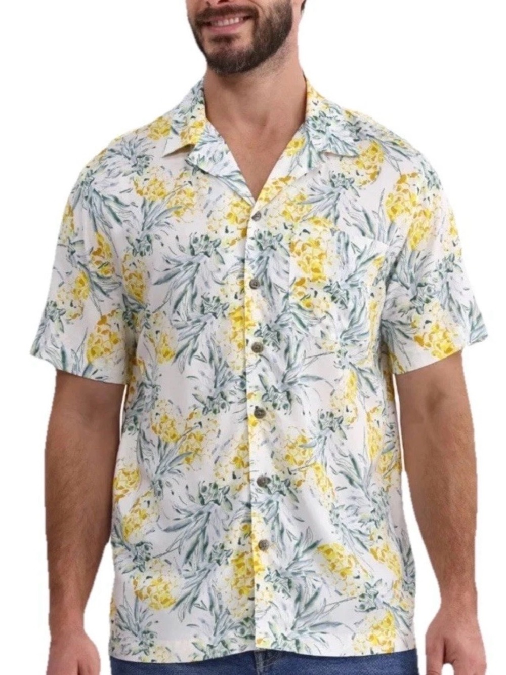 George Men's Relaxed Button Front Camp Shirt 2XL Pineapple Print.